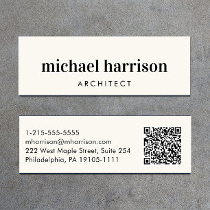 Minimal Modern Professional QR Code Cream Mini Business Card