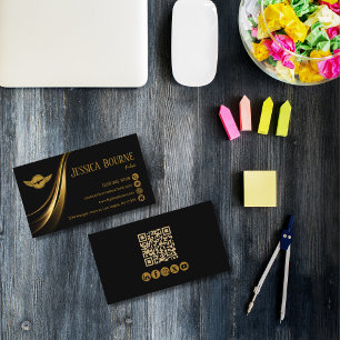 Minimal Modern Professional QR Code Pilot Gold Business Card