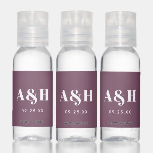 Minimal Modern Purple Monogram Intials Wedding Hand Sanitizer