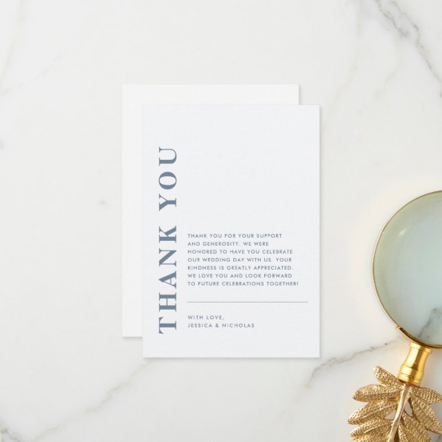 Minimal Modern QR Code Blue & White Wedding Thank You Card (Front/Back In Situ)