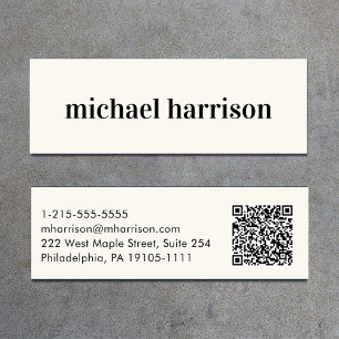 Minimal Modern QR Code Cream Mini Business Card