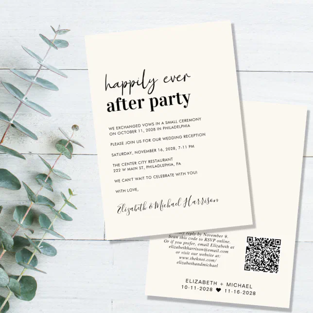 Minimal Modern Qr Code Cream Wedding Reception Invitation 