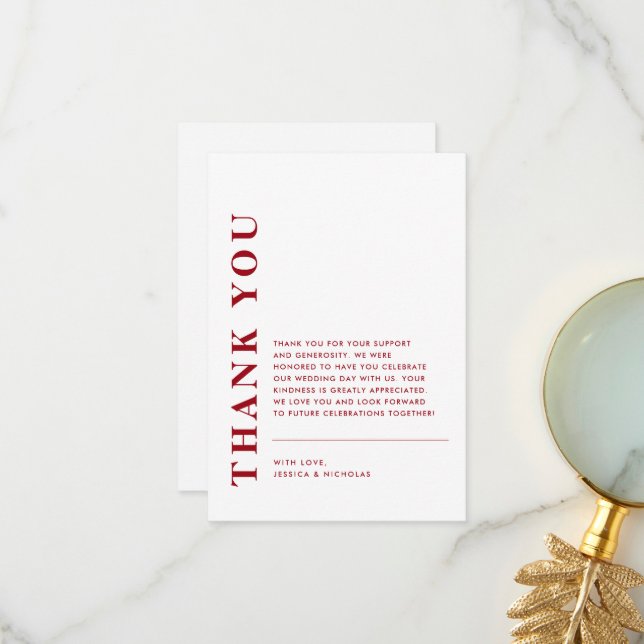 Minimal Modern QR Code Red & White Wedding Thank You Card (Front/Back In Situ)