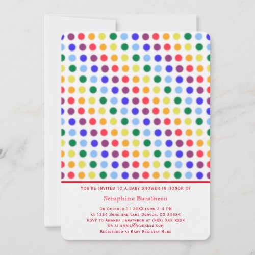 Minimal Modern Rainbow Polka Dot Baby Shower Invitation