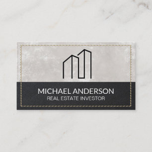 Minimal Modern Real Estate Logo Stitched Leather Business Card