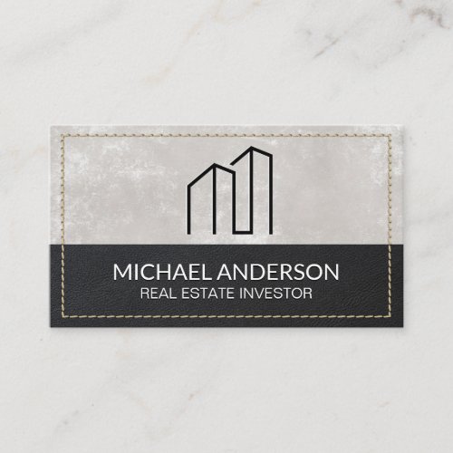 Minimal Modern Real Estate Logo  Stitched Leather Business Card