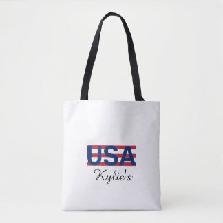 Minimal Modern red and blue USA Typography Tote Bag