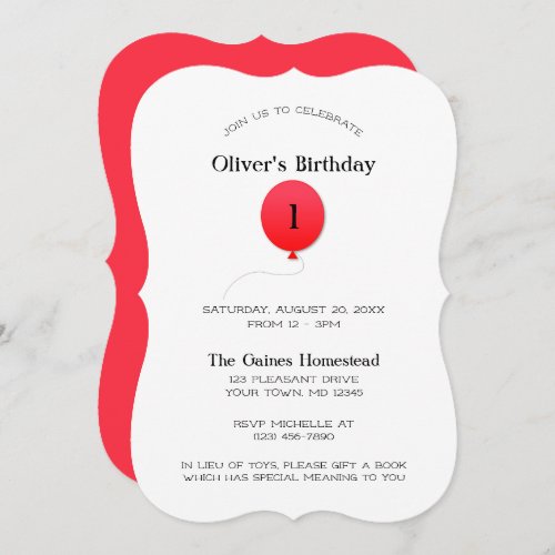 Minimal Modern Red Balloon Any Number Birthday Invitation