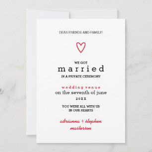 Minimal Modern Red Heart Marriage Announcement