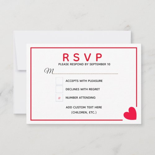 Minimal Modern Red Heart Valentine Wedding RSVP Card