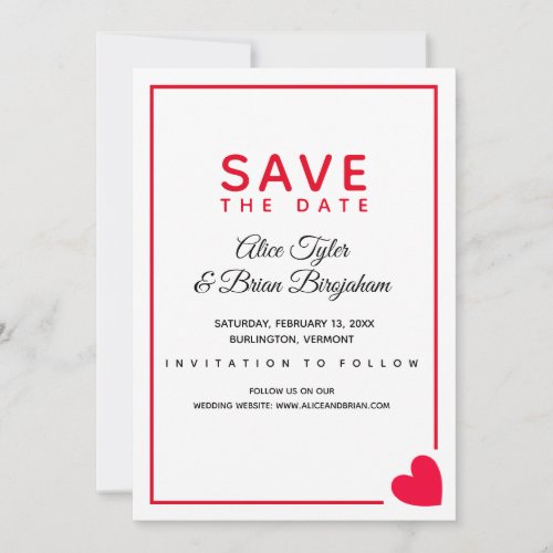 Minimal Modern Red Heart Valentine Wedding Save The Date