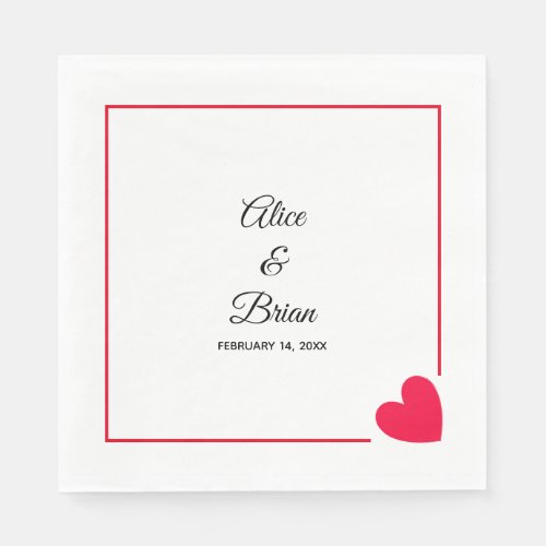 Minimal Modern Red Heart Wedding Napkins