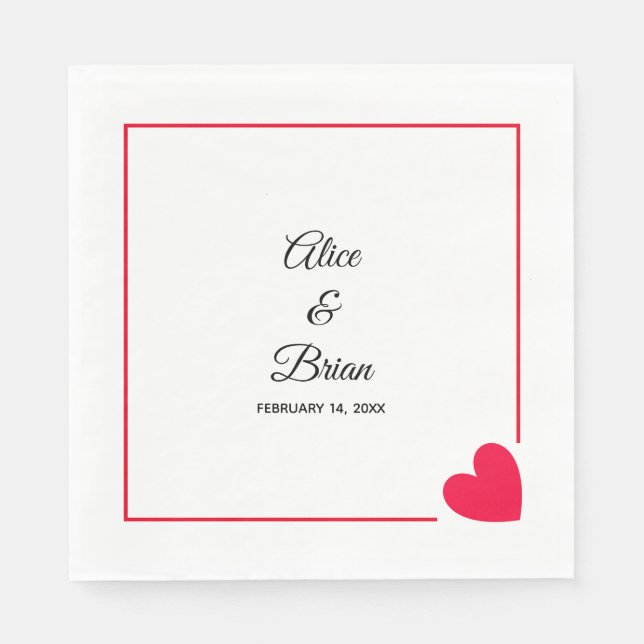 Minimal Modern Red Heart Wedding Napkins (Front)
