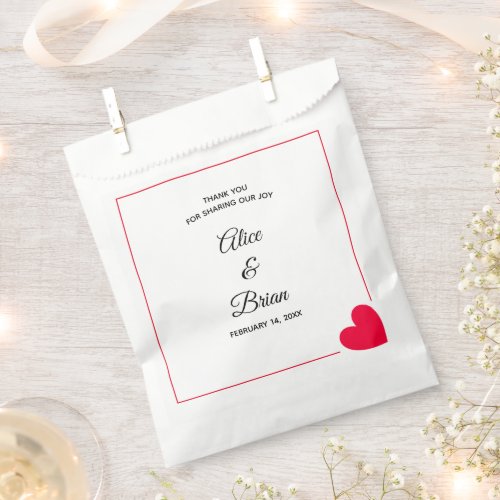 Minimal Modern Red Valentine Wedding Favor Bag