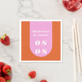 Minimal Modern Retro Arch Pink & Orange Bold Date Napkins (Insitu)