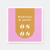 Minimal Modern Retro Arch Pink & Yellow Bold Date Napkins (Front)