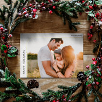 Minimal Modern Retro Frame Photo   Foil Holiday Card