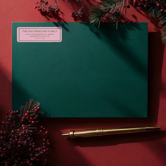 Minimal Modern Retro Pink & Green Wavy Line Family Label (Minimal Modern Retro Pink & Green Wavy Line Family Label)