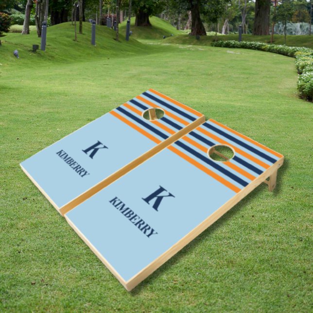 Minimal Modern Retro Stripes Monogram Family Name Cornhole Set (Minimal Modern Retro Stripes Monogram Family Name Cornhole Set)