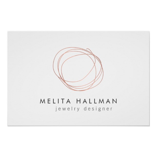 Minimal Modern Rose Gold Scribble Logo Download Poster (Front)