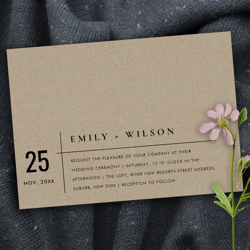 MINIMAL MODERN RUSTIC KRAFT TYPOGRAPHY WEDDING INVITATION