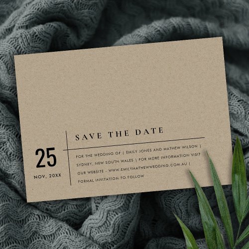 MINIMAL MODERN RUSTIC KRAFT TYPOGRAPHY WEDDING SAVE THE DATE