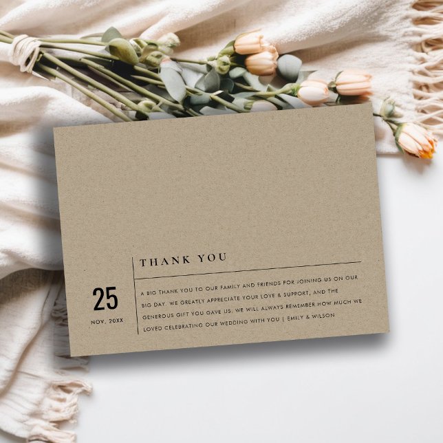 MINIMAL MODERN RUSTIC KRAFT TYPOGRAPHY WEDDING THANK YOU CARD (Creator Uploaded)