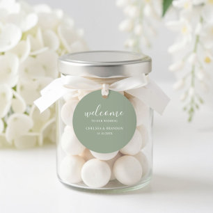 Minimal Modern Rustic Sage Green Wedding Welcome Classic Round Sticker