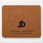 Minimal Modern Sable Leather Business Monogram Mouse Pad<br><div class="desc">Elevate your business image with this minimalist and modern mouse pad featuring a stylish sable brown leather background and a striking black monogram logo with two overlapping initials in classic block typography. Customize it with your company name and area of specialty for a professional touch that exudes confidence and competence....</div>