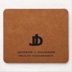 Minimal Modern Sable Leather Business Monogram Mouse Pad
