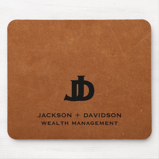 Minimal Modern Sable Leather Business Monogram Mouse Pad (Front)