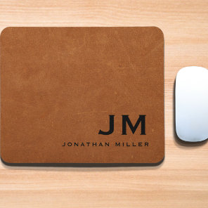 Minimal Modern Sable Leather Monogram Mouse Pad