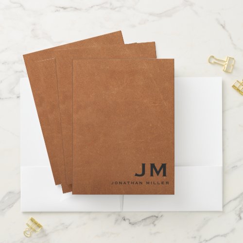 Minimal Modern Sable Leather Monogram Pocket Folder