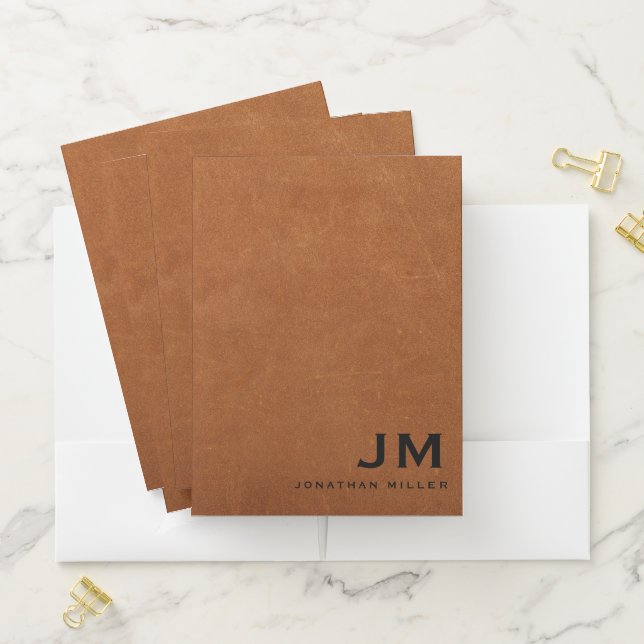 Minimal Modern Sable Leather Monogram Pocket Folder (In Situ)