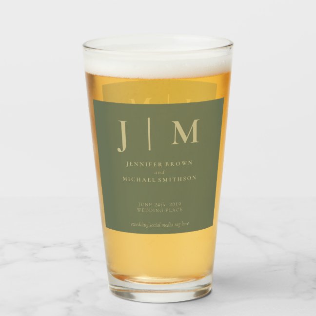 Minimal Modern Sage and Gold Simple Wedding Glass