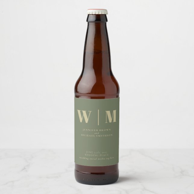 Minimal Modern Sage Gold Drink Wedding Beer Bottle Label (Front)