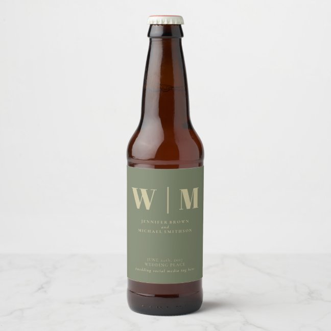 Minimal Modern Sage Gold Drink Wedding Beer Bottle Label