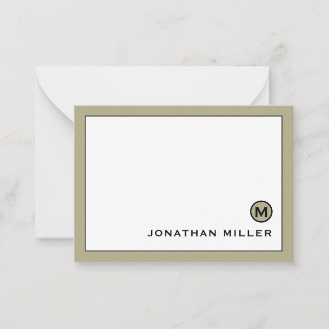 Minimal Modern Sage Green Monogram Note Card (Front)