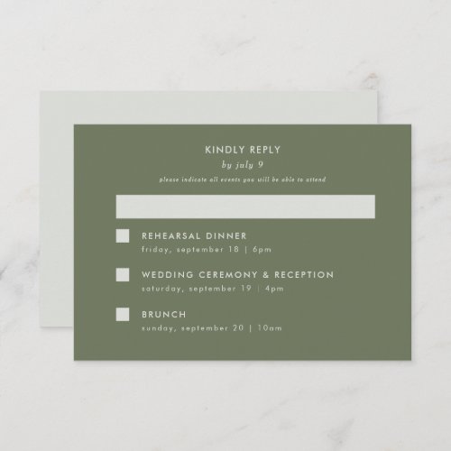 Minimal Modern Sage Green Wedding Multi_Event RSVP Card