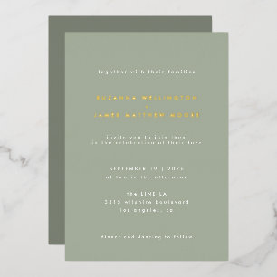 Minimal Modern Sage Green Wedding Real Gold Foil Invitation