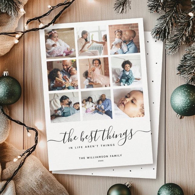 Minimal Modern Script | 9 Multiple Photo Collage Holiday Card (Creator Uploaded)