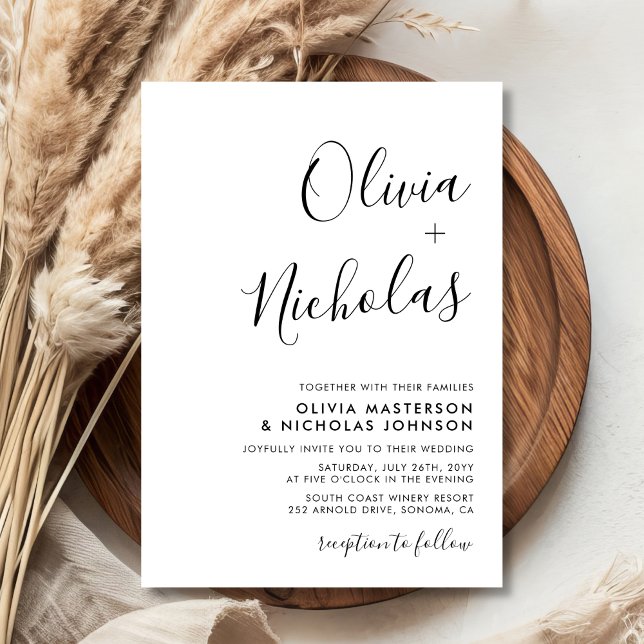 Minimal Modern Script Calligraphy Monogram Wedding Invitation (Creator Uploaded)