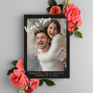  Minimal & Modern Script Custom Wedding Thank You  Foil Holiday Card