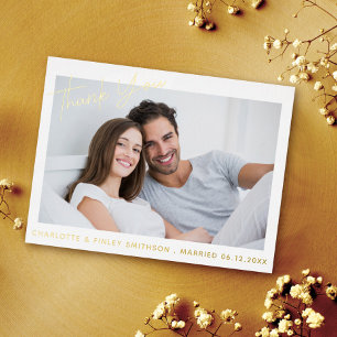  Minimal & Modern Script Custom Wedding Thank You  Foil Holiday Postcard