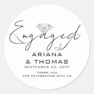 Minimal Modern Script Engagement Party Classic Round Sticker