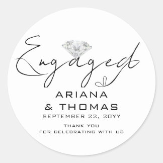 Minimal Modern Script Engagement Party Classic Round Sticker