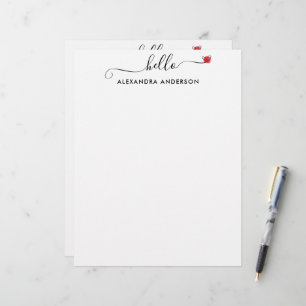 Minimal Modern Script Hello Heart Black and White Letterhead