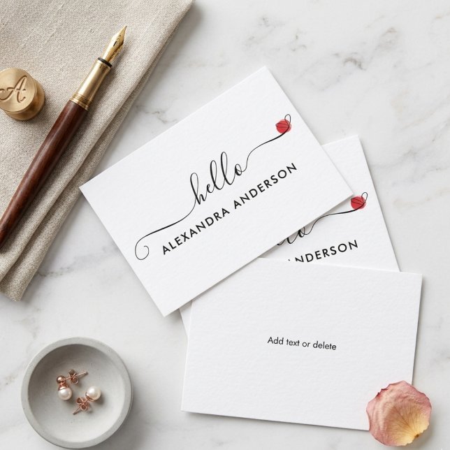 Minimal Modern Script Hello Heart Note Card (Minimal Modern Script Hello Heart Note Card)