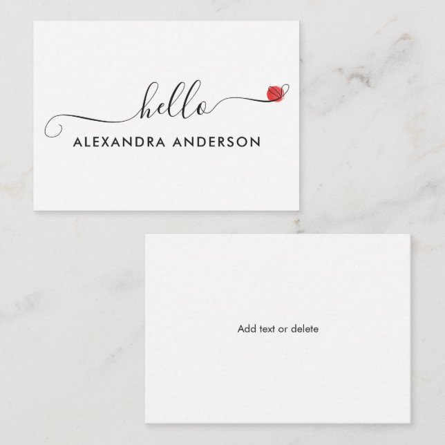 Minimal Modern Script Hello Heart Note Card (Front/Back)