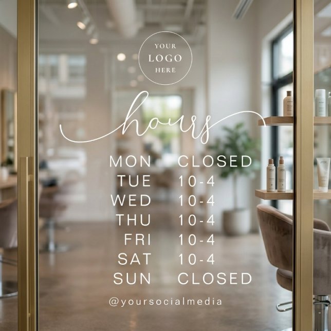 Minimal Modern Script Opening Hours Business Logo Window Cling (Creator Uploaded)